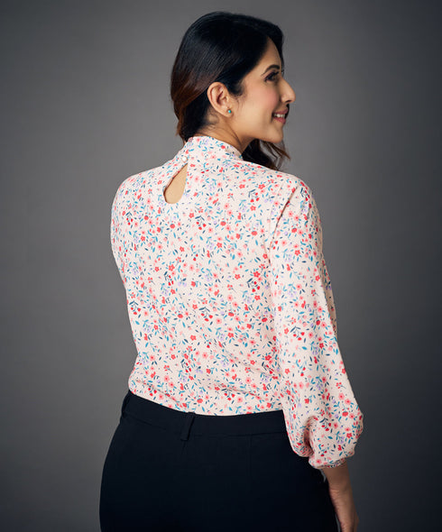 Long Sleeve Printed Chiffon Top